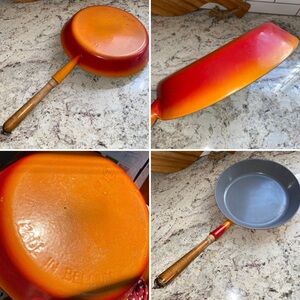 Vintage Descoware MCM Enameled Skillet Pan Julia Child Orange Flame Belgium 28
